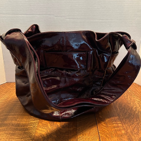 Kooba Elisha Bow Patent Leather Merlot Hobo Handbag - Picture 3 of 12